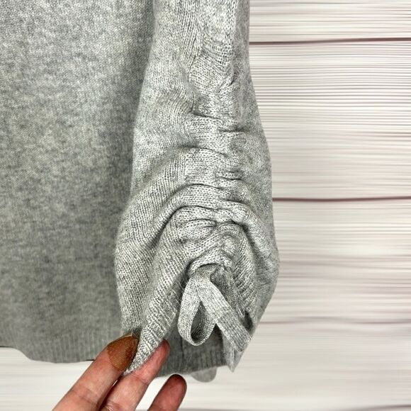 The Cashmere Project Cashmere Sweater Ruched Tie 3/4 Sleeve Gray Crew Neck M - Picture 7 of 11